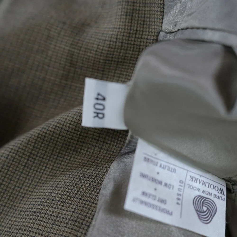 Austin Reed Woven Wool Beige‎ Tan Check 3 Button Blazer / Sport Coat 40R